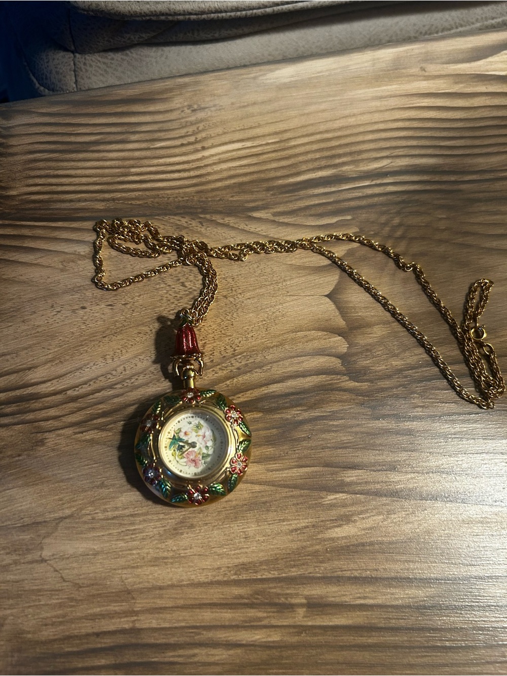 Franklin Mint Floral Pendant Watch Necklace Gold Tone